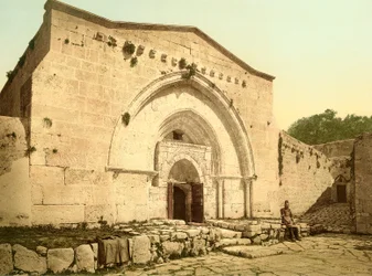 Voorgevel van de kerk van het graf van de Maagd Maria in de Kedron-vallei, Jeruzalem, ca. 1880-1900